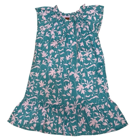Tea Collection Other - Tea Collection Girls Floral Dress Size 5 Teal Pink Ruffle Hem Cotton